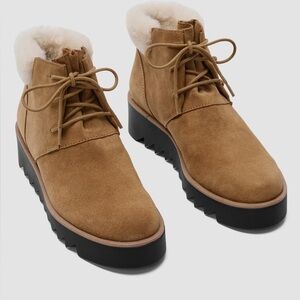 NEW Eileen Fisher Kenille Sport Suede Sherling Wedge Bootie syrup brown Size 8